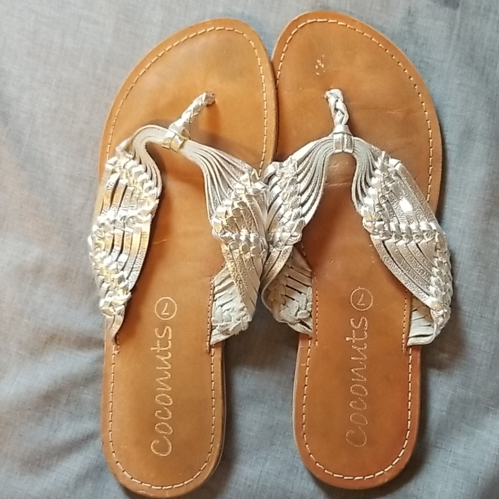 Silver leather woven sandals, 7